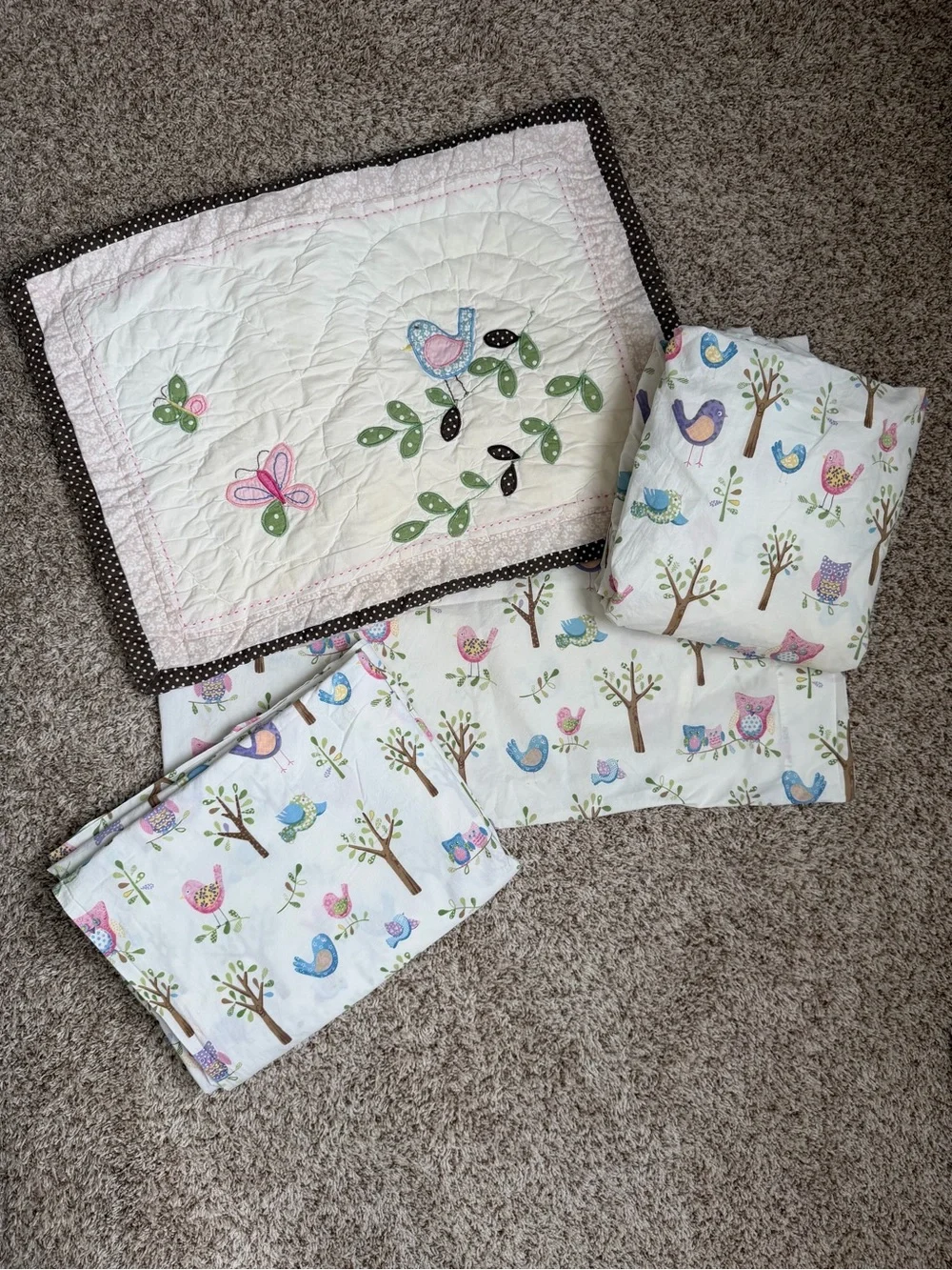 Pottery Barn Kids Hayley Collection Owl and Bird Tree twin Quilt & sheets Set